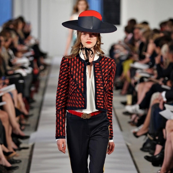 *$2,500 OSCAR DE LA RENTA PICASSO EXCLUSIVE TWEED SILK LINED RUNWAY JACKET US 12 - Picture 5 of 15